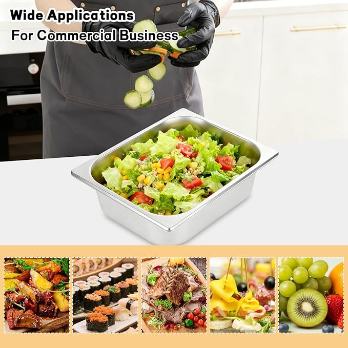 QTLCOHD 6 Pack Half Size Hotel Pans, 1/2 Inch 4 Inch Deep Stainless Steel Steam Table Pan, Commercial Food Pan for Chafing Dishes, Breading Trays for Hotel, Party, Buffet, Catering Supplies