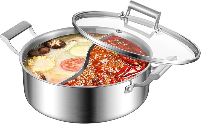 DELARLO Tri-Ply Stainless Steel 12 inch Everyday Pan with Lid, Kitchen Induction Deep Saute Pan,shabu shabu pot High Side Cooking Pot 6.8QT, Oven Safe Stock Pot, Up to 600℉
