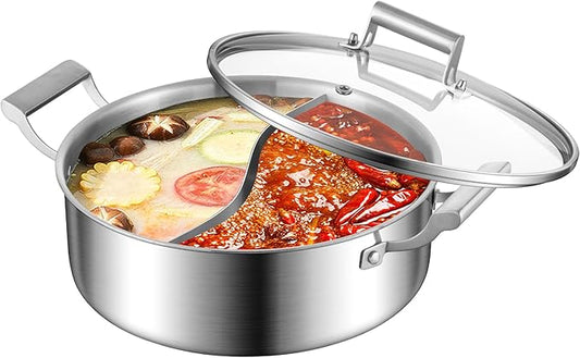 DELARLO Tri-Ply Stainless Steel 12 inch Everyday Pan with Lid, Kitchen Induction Deep Saute Pan,shabu shabu pot High Side Cooking Pot 6.8QT, Oven Safe Stock Pot, Up to 600℉