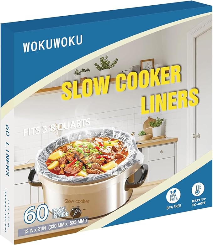 Slow Cooker Liners, 60 Count Cooking Bags Large Size Disposable Pot Liners Plastic Bags, Fit 3QT to 8QT for Slow Cooker Cooking Trays, 13"x 21"