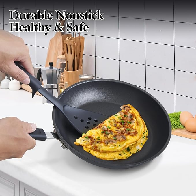 Cook N Home Professional Hard Anodized Nonstick Saute Fry Pan (8"/9.5") 2 Piece Cookware Sets, Black