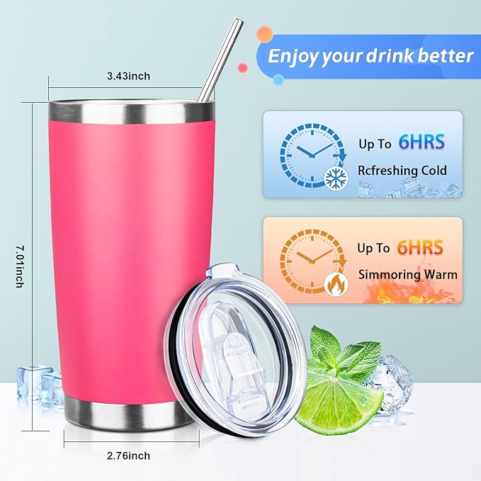 ATIKZHE 20oz Tumbler with Straw and Brush, Stainless Steel Vacuum Insulated tumbler, Double Wall Insulated Coffee Tumbler for Outdoor, Home, Travel,Office (Peach,1pcs)