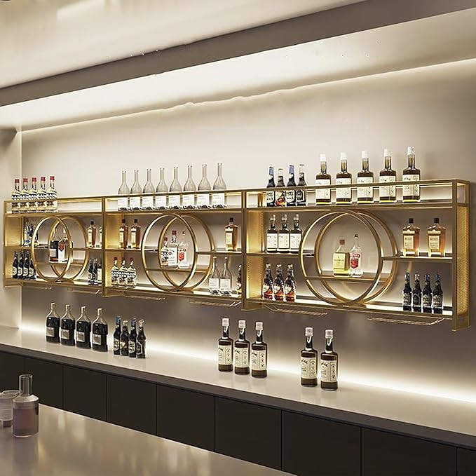 Wine Rack Wall Mounted,Wine Glass Rack,Bar Unit Floating Shelves,Bar Bottle Display Shelf Wine Cups Hanging Holder,Modern Bar Shelves For Liquor Bottles,Wall Wine Racks,For Kitchen Living Room ( Size