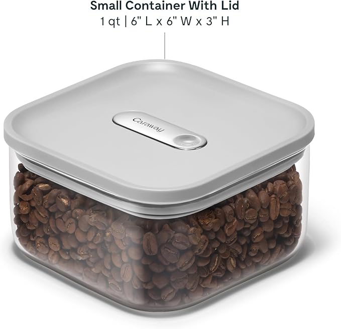 Caraway 1qt Glass Airtight Food Storage Container with Lid ??Non-Toxic, BPA-Free Kitchen Storage Container ??Stackable, Space-Saving Airtight Container for Dry Goods and More - Gray