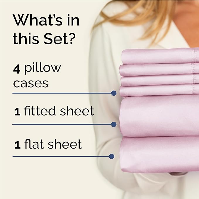 Full 6 Piece Sheet Set - Cooling & Breathable Bed Sheets - Hotel Luxury Bed Sheets for Women, Men, Kids & Teens - Bedding with Deep Pockets & Easy Fit - Soft and Wrinkle Free - Full Light Pink Sheets