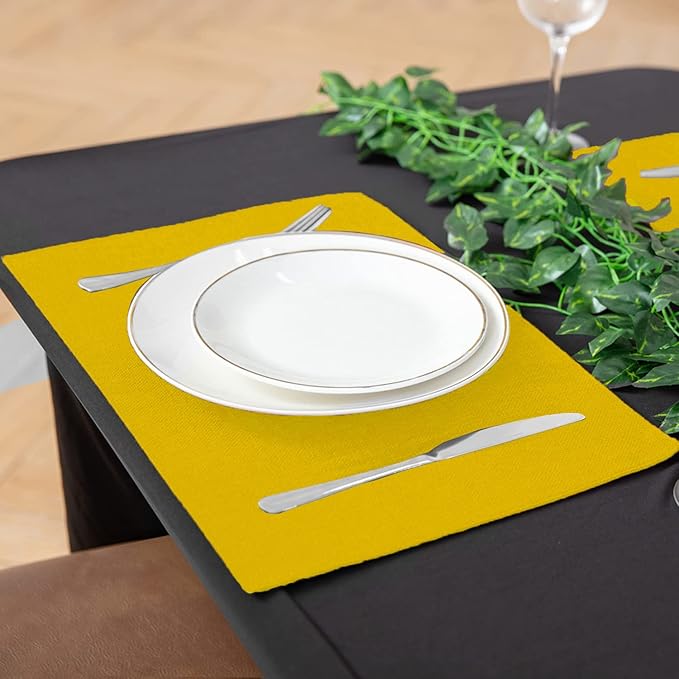 Rinpon Cloth Yellow Placemats Set of 8, Linen Type Fabric Placemats Machine Washable Heat Resistant Placemats Polyester Place Mats for Halloween, Thanksgiving and Christmas Dining Table (Yellow)