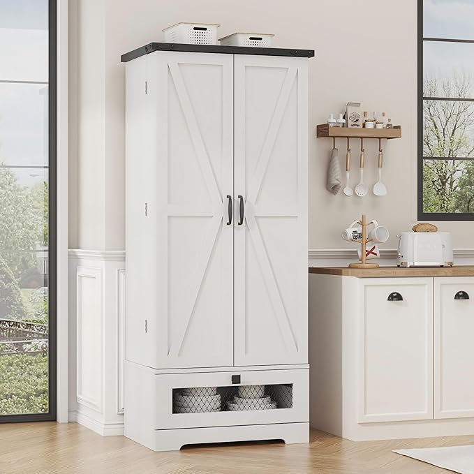 55" Pantry Storage Cabinet with Adjustable Shelvesand Drawer, Buffet Cupboard for Kitchen, LivingRoom, Bathroom, Dining Room