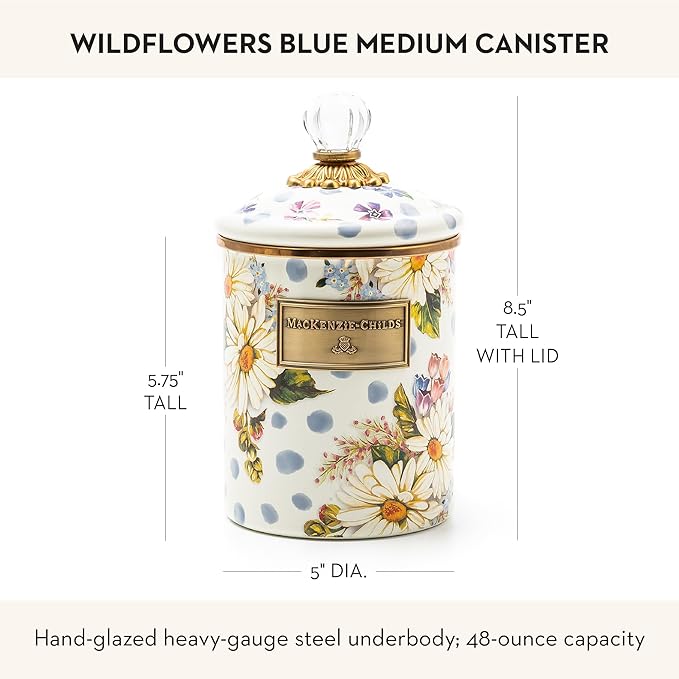 MACKENZIE-CHILDS Wildflowers Enamel Canister, Floral Kitchen Storage Container with Lid, Medium