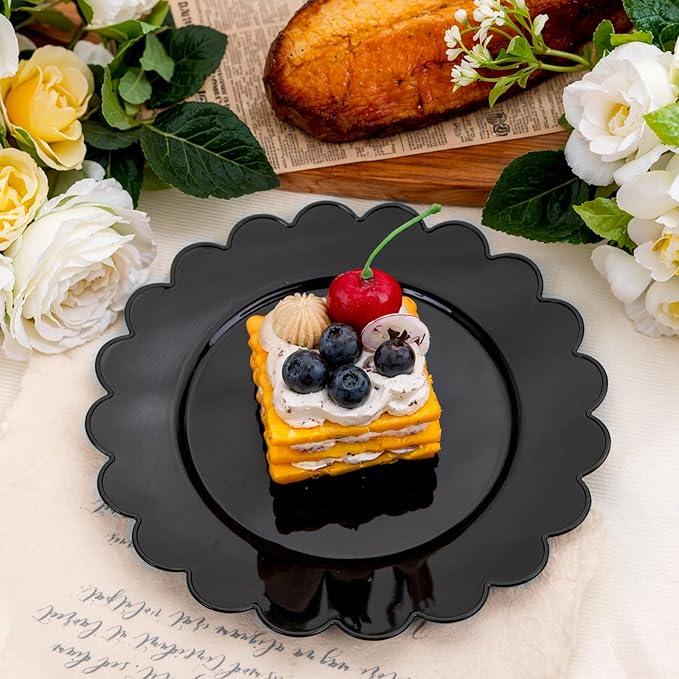 SUT 72 PCS Black Plastic Plates - 7.5 Inch Plates Disposable Heavy Duty竊똏lastic Plates for Party, Dessert & Celebrations