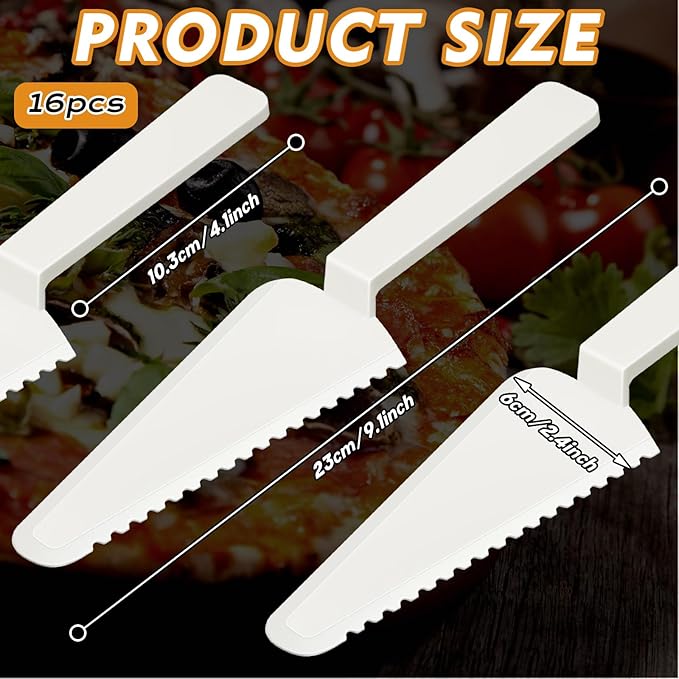 Suclain Disposable Cake Cutter 9.1 Inch Plastic Cake Server Cutting Plastic Spatula Knives Pie Pizza Pastry Slicer Serving Utensils for Kitchen Wedding (16 Pieces,White)