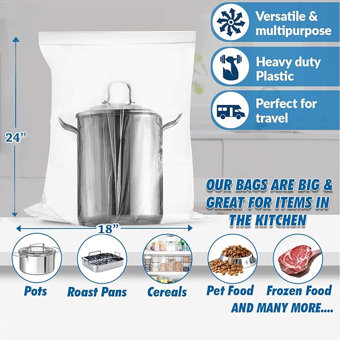 [ 50 COUNT ] Extra Large Jumbo Resealable Bags 10 Gallon ??2 Mill Thick Storage Bags ??Great for Travel, Food, Storage & Organization - ZIPPER TOP ??Pack of 50 Bags??Size 24 x 24 Inches
