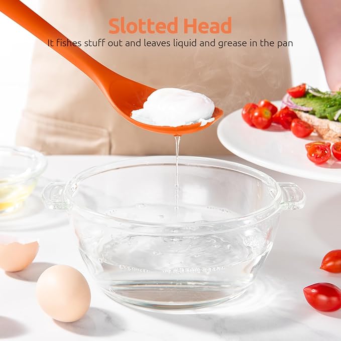 600쨘F Heat Resistant Slotted Spoon: U-Taste 13.3in Solid Kitchen Cooking Spoon, Nonstick Food Grade Large & Long Rubber Utensil for Mixing, Serving, Stirring, Basting, Frying, Draining (Orange)