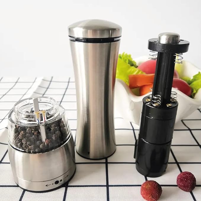 Electric Salt and Pepper Shakers ??Adjustable Coarseness Electric Rechargeable Salt and Pepper Grinder Set ??Battery Operated Pepper Mill and Salt Mill ??Stainless Steel Electric Spice Grinder Set