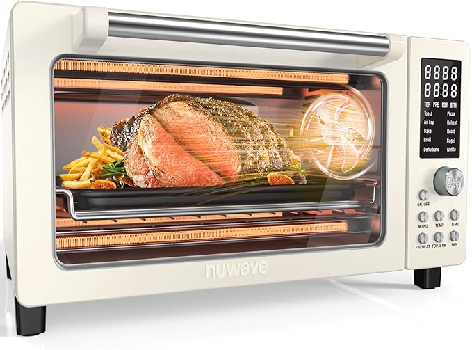 Nuwave Bravo Pro Smart Air Fryer Toaster Oven Combo, Airfryer Convection Oven Countertop, 10-in-1 Functions with Quicker & Even Crisp Technology, 1800W, 50-450째F, PFAS-Free, 21QT, Vanilla Cream