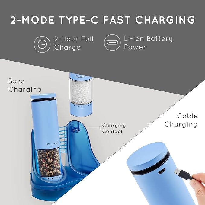 Electric Salt and Pepper Grinder Set Rechargeable, Automatic Salt and Pepper Grinder Set with Oversized Top Button, Stainless Steel Electric Salt and Pepper Shakers Set