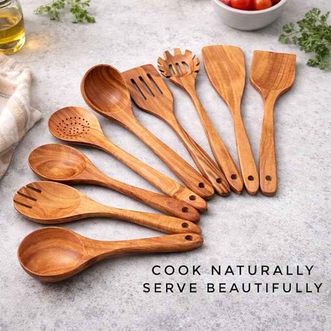 9-Piece Wooden Cooking Utensil Set ??Premium Wood Kitchenware for Nonstick Cookware, Heat-Resistant & Durable Wooden Spoons and Spatulas ??Eco-Friendly Kitchen Tools for Stirring & Serving