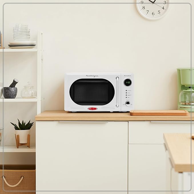 Nostalgia Retro Compact Countertop Microwave Oven - 0.7 Cu. Ft. - 700-Watts with LED Digital Display - Child Lock - Easy Clean Interior - White