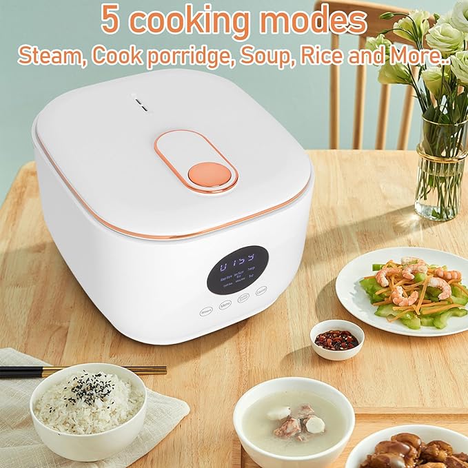 Small Low Carb Rice Cooker 6 Cup, 3L Mini Low Sugar Rice Cooker, with Steamer Basket 5 Cooking Functions Smart Starch Removing 8H Keep Warm for Porridge,Soup,Quick Rice,White Rice(White)