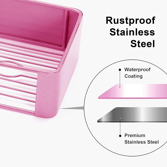 Premium Shower Caddy, 4 Pack Pink, Rustproof Stainless Steel, 25 lbs Weight Capacity, No Drill Installation