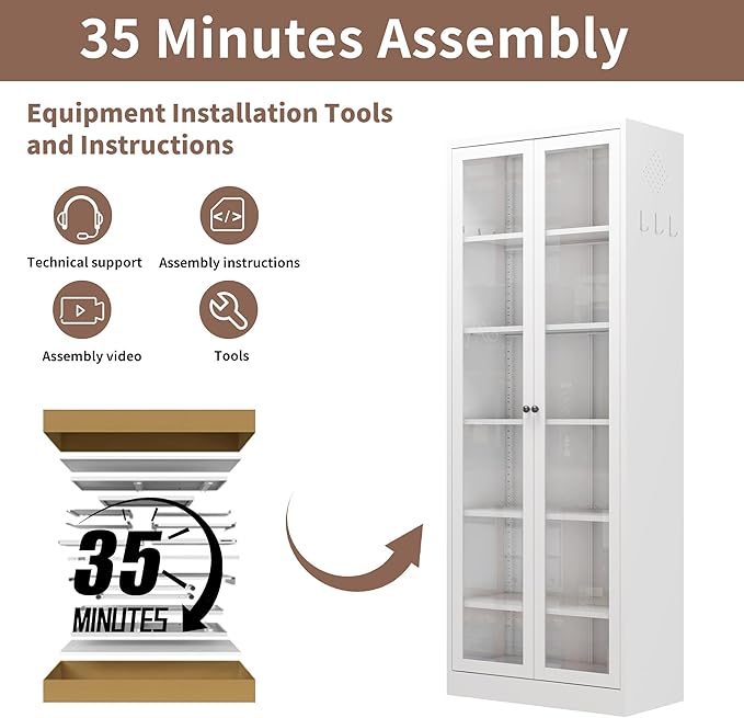 Kitchen Pantry Storage Cabinets with Glass Doors and 5 Adjustable Shelves, 72" Tall Kitchen Cupboard Metal Pantry Cabinet for Home Office Living Dining Room, Assembly Required (White)