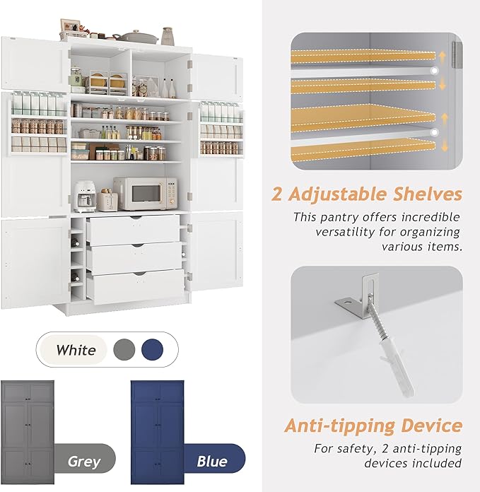 Ball & Cast 80?쿟all Freestanding Kitchen Pantry Cabinet with 2 Power Outlets & 3 Large Drawers,41" W Versatile Farmhouse Pantry Storage Cabinet w/Adjustable Shelves and Door Shelves,for Kitchen
