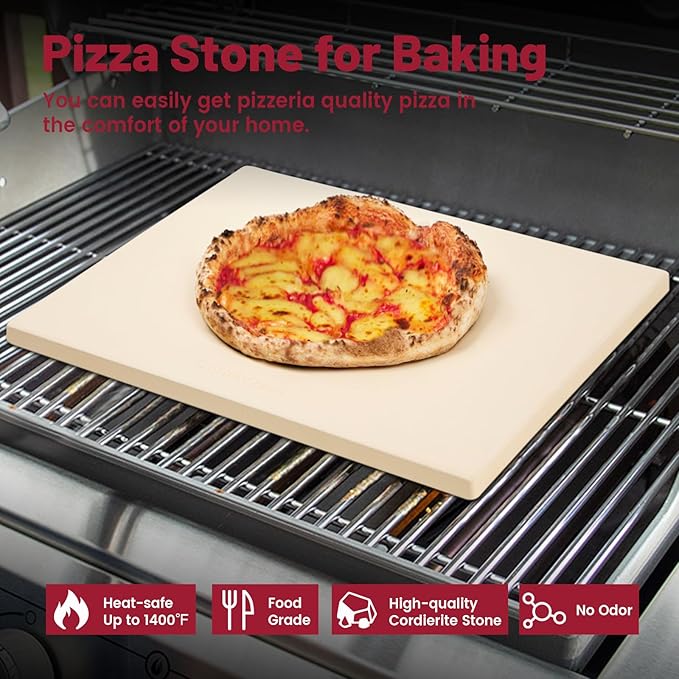 ROCKSHEAT Professional Pizza Stone for Oven ??13.8x17.7 Inch Cordierite Baking Stone Board, Grill & BBQ Safe, Heavy Duty for Perfect Crust (35x45cm)