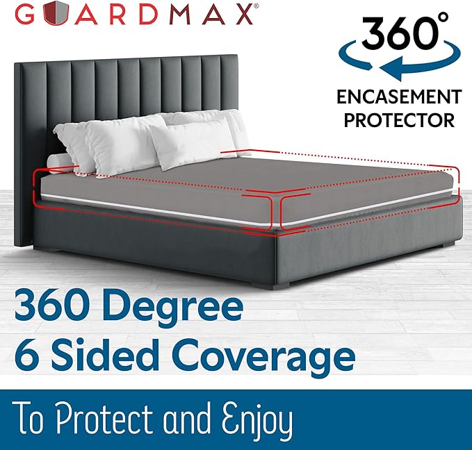 Guardmax Jersey Knitted Queen Zippered Mattress Encasement - Waterproof & Bed Bug Proof Mattress Protector - Comfortable, Soft, and Noiseless Zippered Bedding - Dust Mite Proof (60 x 80 x 12)