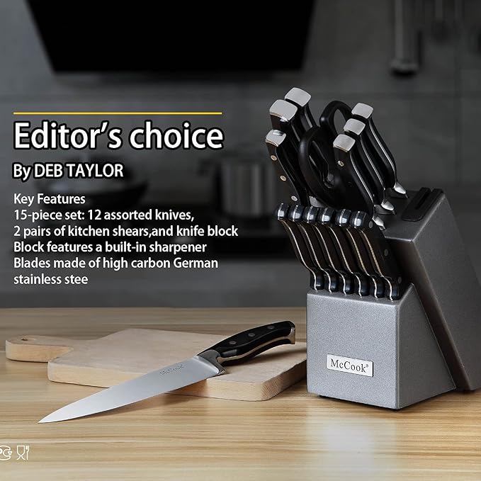 McCook짰 Knife Sets,German Stainless Steel Kitchen Knife Block Set with Built-in Sharpener