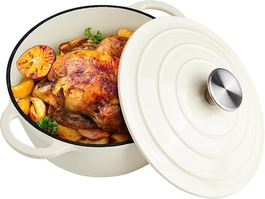 3 Quart Dutch Oven Enameled Cast Iron with Lid - Big Dual Handles - Oven Safe up to 500째F - Classic Round Pot for Versatile Cooking Cream