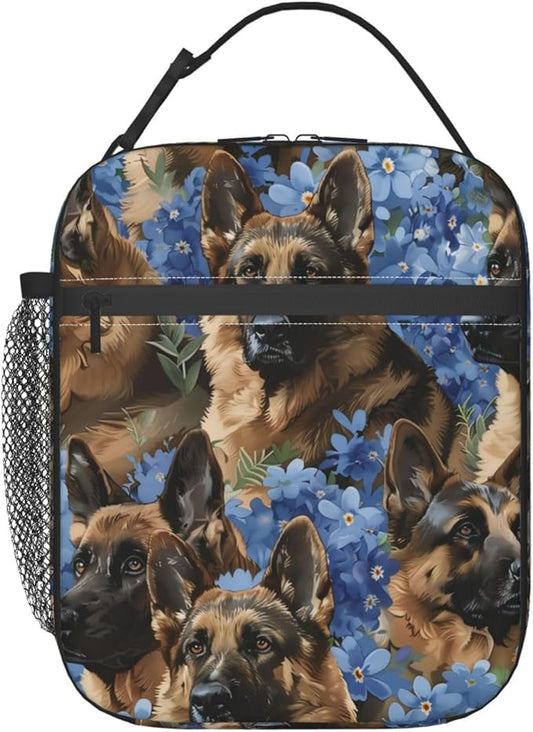 VANZEV Insulated Lunch Box for Women Men, German Shepherd Dog Floral Lunch Box Reusable Portable Lunch Bag Cooler Tote Waterproof Lunch Container for Office Picnic Work Travel Hiking