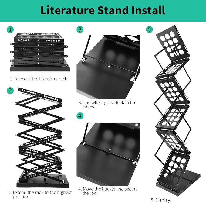 Folding Literature Rack, 6 Pockets Metal Brochure Holder Stand Floor Standing Magazine Rack竊똃ouble-sided Display Flyer Holder Stand Literature Stand for Trade Show Office Store Home