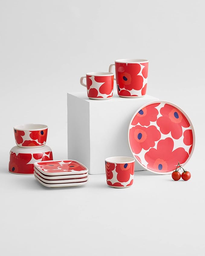 MARIMEKKO Unikko Oiva Stoneware Rectangular Plate ??Refine Your Kitchen D챕cor with Our Iconic Red & White Stoneware ??Serving Plates to Elevate Your Dining Experience (6 in x 5 in)