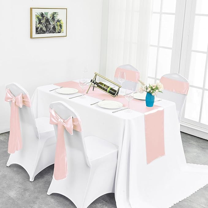 Pufogu 10-Pack Rose Gold Satin Table Runner 12 x 108 Inch Long Bright and Smooth Silk Fabric Table Runner for Wedding Banquet Birthday Party Decoration