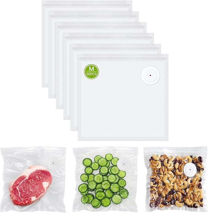 FEPPO Vacuum Sealer Bags for Food, 30 PCS 8.3"횞8.7" Reusable Vacuum Seal Bags with Air Valve for Food Storage, Ideal for Freshness Preservation
