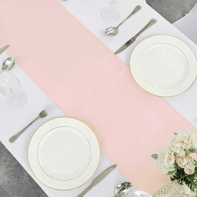Pufogu 10-Pack Rose Gold Satin Table Runner 12 x 108 Inch Long Bright and Smooth Silk Fabric Table Runner for Wedding Banquet Birthday Party Decoration