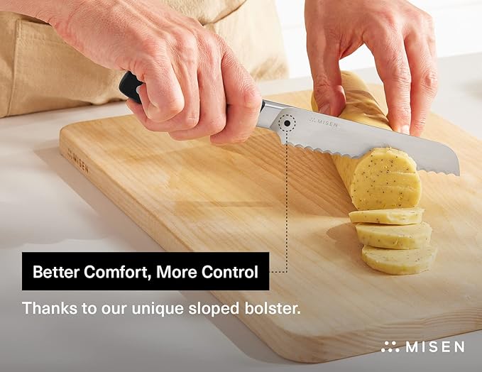 Misen Serrated Bread Knife - High-Carbon Japanese AUS8 Steel - Perfect for Soft Foods, Bread, Pastries, and Fruits - Verstatile Slicer, Razor-Sharp Edge, Durable Blade, Ergonomic Handle - 5", Black