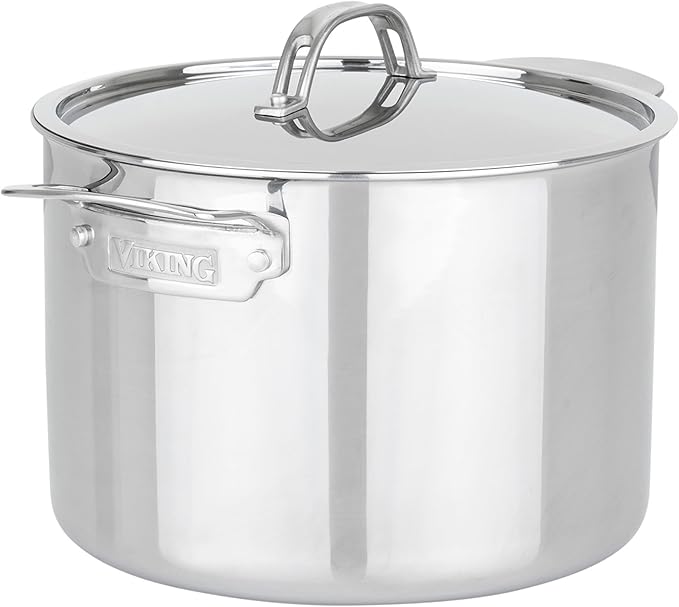 Viking PureGlide Pro 3-Ply Nonstick Stock Pot, Made without PFAS, 8-Quart Induction Soup and Pasta Cooking Pot with Lid, Metal Utensil Safe Titanium Nonstick Surface, Oven Safe to 600F