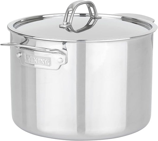 Viking PureGlide Pro 3-Ply Nonstick Stock Pot, Made without PFAS, 8-Quart Induction Soup and Pasta Cooking Pot with Lid, Metal Utensil Safe Titanium Nonstick Surface, Oven Safe to 600F