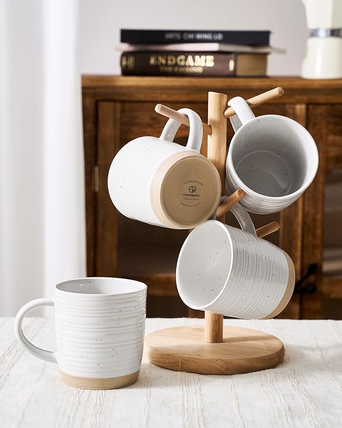 famiware Coffee Mugs Set of 6, 13 oz Mug Set, Ceramic Cup Set with Handle for Coffee, Tea, Cocoa, Milk, Constellation Series, White
