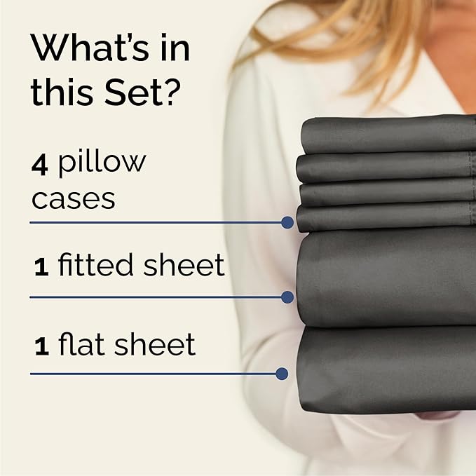 Queen 6 Piece Sheet Set - Cooling & Breathable Bed Sheets - Hotel Luxury Bed Sheets for Women, Men, Kids & Teens - Bedding with Deep Pockets & Easy Fit - Soft and Wrinkle Free - Queen Charcoal Sheets