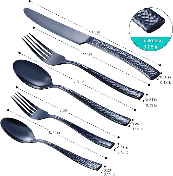 Flatware Set Black Hammered 45 Pieces Stainless Steel Cutlery Set Silverware Serving Set Service for 8 Home Event Use Wedding Housewarming Gift