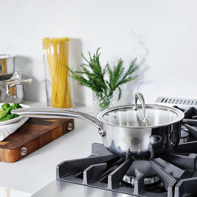KEAWELL K3 Premium 1.5-Quart Tri-Ply Stainless Steel Saucepan with Lid, Induction & Oven Safe up to 600째F, Even Heating, Professional Cookware for All Stovetops (1.5-Qt)