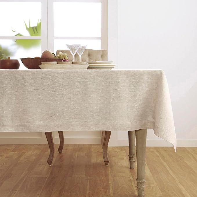 Solino Home Linen Tablecloth 60 x 144 Inch - 100% Pure Linen Light Natural Table Cloth for Rectangular Tables - Athena, Machine Washable Cloth Tablecloth for Spring, Easter