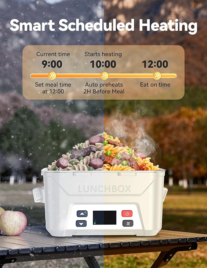 EAST OAK Cordless Electric Lunch Box for Adults,5.5 Cups Rechargeable Self Heating Lunch Box-Automatic Heating,Food Warmer with Memory Function & Automatic Keep Warm,Perfect for Work and Trip(White)