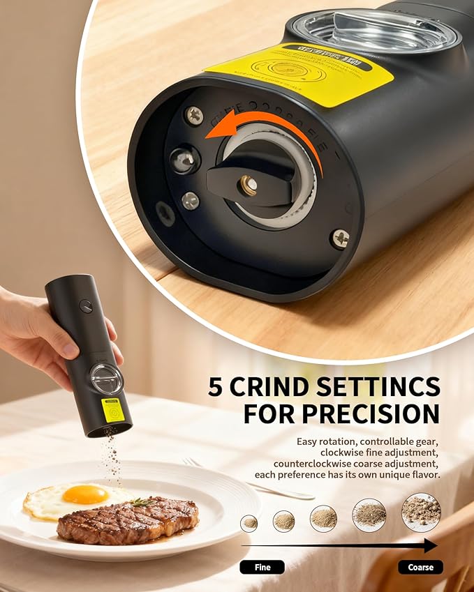 Electric Salt and Pepper Grinder Set, Upgraded Automatic Battery Pepper Mill Shakers with Adjustable Coarseness & LED, Home and Kitchen Appliances for Cooking, Housewarming Gifts 2 Pack
