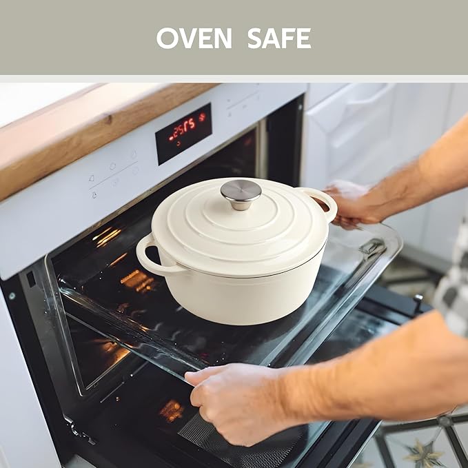 4.5 Quart Dutch Oven Enameled Cast Iron with Lid - Big Dual Handles - Oven Safe up to 500째F - Classic Round Pot for Versatile Cooking Cream