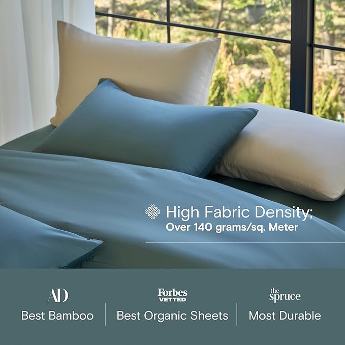 DOZ Sheet Set, 100% Viscose derived from Bamboo, Organically Grown, Buttery Soft, Cooling Sheets, High GSM, Deep Pockets - 3 Piece - 2 Pillowcases 1 Fitted Sheet (Teal, Queen)