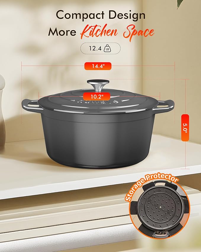Nuwave 6QT Healthy Enameled Cast Iron Dutch Oven Pot with Lid, Heavy Duty 7-Layer Enamel, Enhanced Rust Protection, Dual Handles, Oven Safe to 500째F for Sourdough Bread Baking, Braise, Stew, Roast