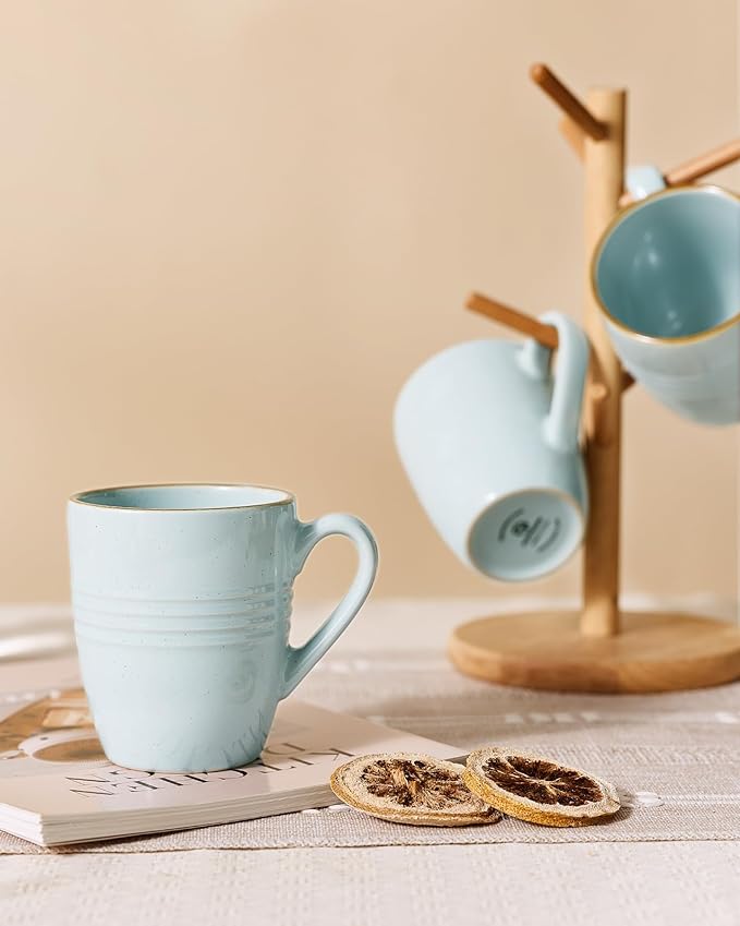 famiware Jupiter Coffee Mugs Set of 4, 14 OZ Coffee Mug, Microwave and Dishwasher Safe, Coffee Cups with Handle for Coffee, Tea, Cocoa, Milk, Light Blue