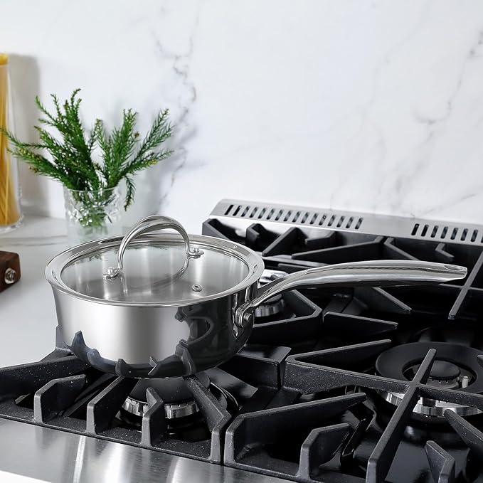 KEAWELL K3 Premium 2-Quart Tri-Ply Stainless Steel Saucepan with Lid, Induction & Oven Safe up to 600째F, Even Heating, Professional Cookware for All Stovetops (2-Qt)